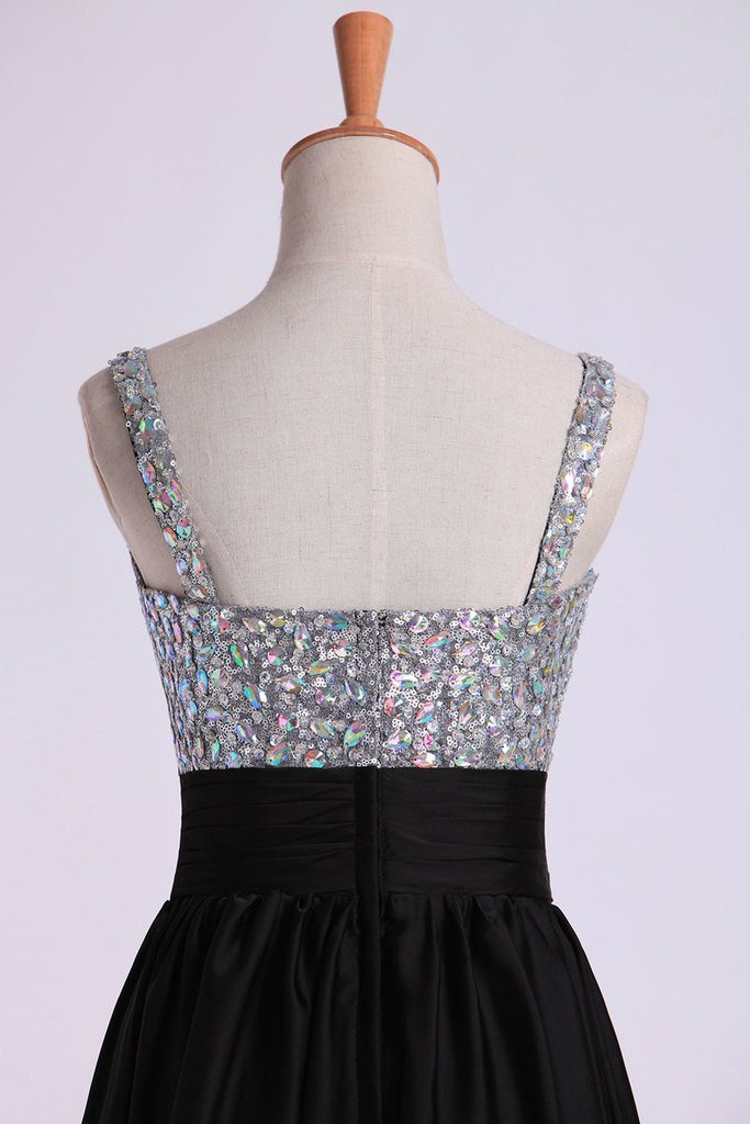 Prom Dresses Straps A Line Short/Mini Beaded Bodice With Pleated Waistband