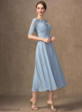 Ruffle Bride Chiffon Tea-Length Neck the With Mother of the Bride Dresses Makaila of Mother Lace Dress A-Line Scoop