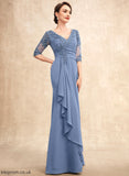 Mother A-Line Chiffon Essence the V-neck With Ruffles Cascading Lace Floor-Length Bride Dress of Mother of the Bride Dresses