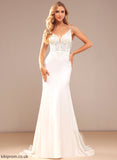Izabella Sequins With V-neck Court Chiffon Dress Lace Beading Trumpet/Mermaid Wedding Wedding Dresses Lace Train