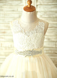 - Girl With Dress Knee-length Flower Girl Dresses Sleeveless Neck Bow(s) A-Line Tulle/Lace Scoop Carlie Flower