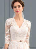 Tulle Lace Gwendolyn Dress Bow(s) Wedding A-Line V-neck Knee-Length With Wedding Dresses