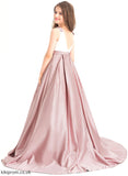 Moriah Neck Pockets Ball-Gown/Princess Bow(s) With Sweep Junior Bridesmaid Dresses Satin Scoop Train