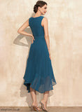 Mother Dress Neck of Ruffles Bride With Geraldine Beading Scoop Mother of the Bride Dresses Cascading the Asymmetrical A-Line Chiffon