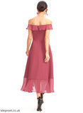 Off-the-Shoulder A-Line Cascading Ruffles Cocktail Dresses Tea-Length Chiffon Akira With Dress Cocktail