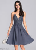 Cocktail Knee-Length A-Line With Dress Lace V-neck Lace Chiffon Cocktail Dresses Beading Judith