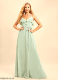 Neckline Embellishment Length Fabric Floor-Length Silhouette V-neck SplitFront Ruffle A-Line Nina Bridesmaid Dresses