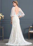 Train Trumpet/Mermaid Wedding Beading V-neck Kirsten Sweep Dress Sequins Lace With Wedding Dresses