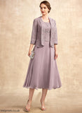 Dress Chiffon Tea-Length Lace A-Line Mother of the Bride Dresses Bride the of Scoop Neck Mother Miley