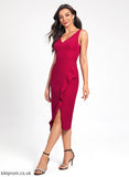 Split Bodycon Kaliyah Crepe Club Dresses Ruffle Dress Cocktail With Knee-Length Stretch V-neck Front