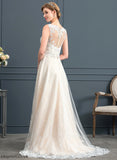 Denise Asymmetrical Dress A-Line Wedding Dresses V-neck Lace With Wedding Tulle