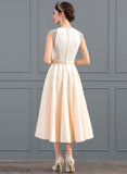 Tea-Length Lace Sequins A-Line Satin With Wedding V-neck Dress Gemma Wedding Dresses Beading
