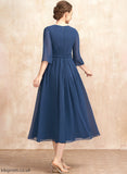 Jenny A-Line With Dress Tea-Length Scoop Cocktail Chiffon Ruffle Neck Bow(s) Cocktail Dresses