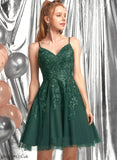 Lace Homecoming A-Line Short/Mini Homecoming Dresses With Tulle Dress Alannah V-neck