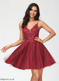 Homecoming A-Line Dress Homecoming Dresses Short/Mini Lace Sequins Armani Tulle With V-neck