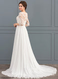 Lace Dress Beading Wedding Dresses Yesenia A-Line Train Wedding Chiffon Sweep Sequins With V-neck
