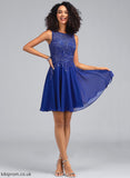 Chiffon Monica Homecoming Dresses Homecoming Scoop Short/Mini Neck Lace Dress With Beading A-Line