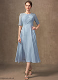 Halle Dress Cocktail Chiffon With Lace Cocktail Dresses Tea-Length Neck A-Line Ruffle Scoop