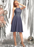 Homecoming Knee-Length Noelle Scoop Neck Lace Lace Appliques Dress Homecoming Dresses A-Line With Chiffon