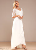 A-Line Ruffle With Chiffon Asymmetrical Lace Tori Wedding Dresses Dress Wedding Lace V-neck