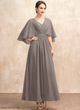 Mother of the Bride Dresses Mother Janiya Bride V-neck Ruffle Chiffon Dress the Beading A-Line Ankle-Length of With