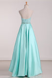 New Arrival A Line Prom Dresses Satin With Beads Floor Length