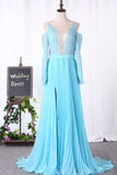 Scoop Long Sleeves Prom Dresses Tulle With Applique