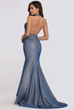 Sexy V Neck Halter Blue Backless Prom Dresses, Cheap Long Party Dresses STB15365