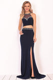 2024 Two-Piece Scoop Spandex Prom Dresses Mermaid With Beading