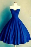 Royal Blue Sweetheart Vestidos Knee Length Backless Pleats Fashion Graduation Dress