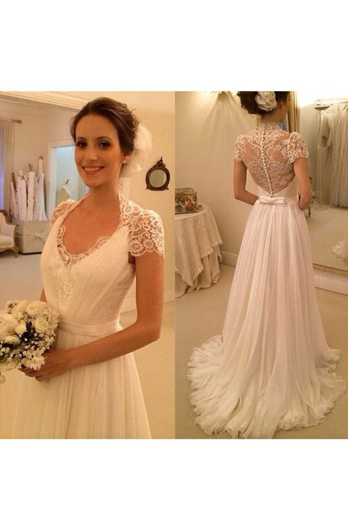 Short Sleeves Wedding Dresses A Line Chiffon With Applique