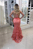 Scoop Lace Mermaid Prom Dresses With Beads And Sash