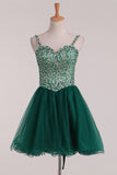 New Arrival Spaghetti Straps With Beading Tulle Short/Mini Homecoming