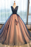 Quinceanera Dresses Ball Gown V-Neck Tulle With Handmade Flowers