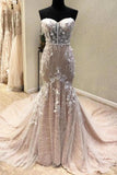 Gorgeous Sweetheart Mermaid Lace Appliqued Wedding Dresses Strapless Bridal STBPJ18HD74