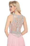 Chiffon Scoop Prom Dresses A Line With Beads&Rhinestones Chiffon Floor