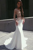 White Mermaid Long Sleeves Seen Through Long Prom Dresses