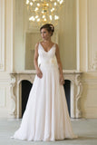 Floor Length V Neck Sleeveless Chiffon Beach Wedding Dress With STBP3HX82S3