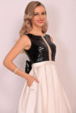 A Line Scoop Satin Prom Dresses With Sequins&Bow Floor