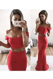 Two-Piece Off The Shoulder Satin Sweep Train Evening Dresses
