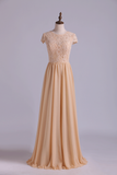 Scoop Bridesmaid Dresses A Line Lace Bodice Chiffon Sweep