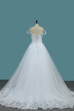 A Line Tulle Off The Shoulder Wedding Dresses With Applique Sweep