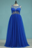 A Line Scoop Tulle With Beads And Ruffles Floor Length Prom