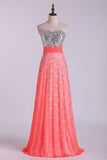Sweetheart Prom Dress Beaded Bodice Twist Back Straps With Lace