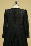 Plus Size A-Line Long Sleeves Lace Prom Dresses Black