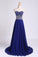 Dark Royal Blue Prom Dress Sweetheart Beaded Bodice A Line Chiffon