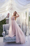 Elegant A Line Spaghetti Straps V Neck Prom Dress With Handmade Flowers, Bridesmaid Dress STB15577