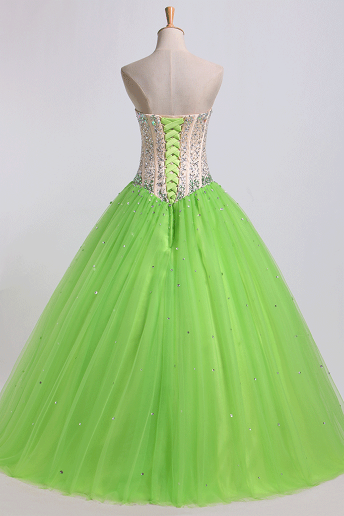Bicolor Beaded Bodice Quinceanera Dresses Sweetheart Tulle Ball Gown Lace Up Floor-Length