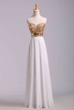 New Arrival Prom Dresses A-Line Sweetheart Floor-Length Beaded Bodice Chiffon