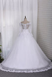 New Wedding Dress A-Line Scoop Long Sleeves Tulle Court Train With